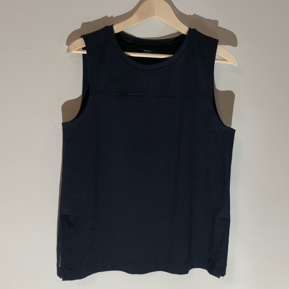 Navy tank top with zipper side detailing